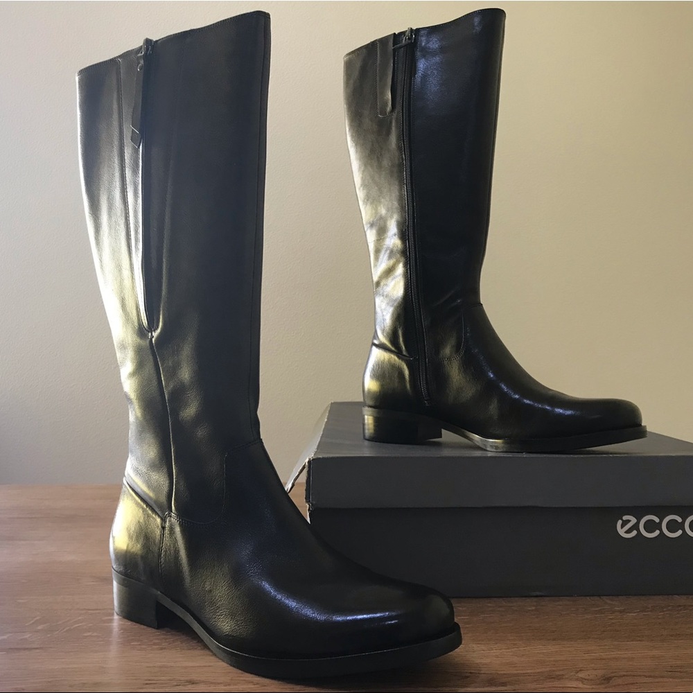 Ecco Adel Black Leather Tall Boot Size 42